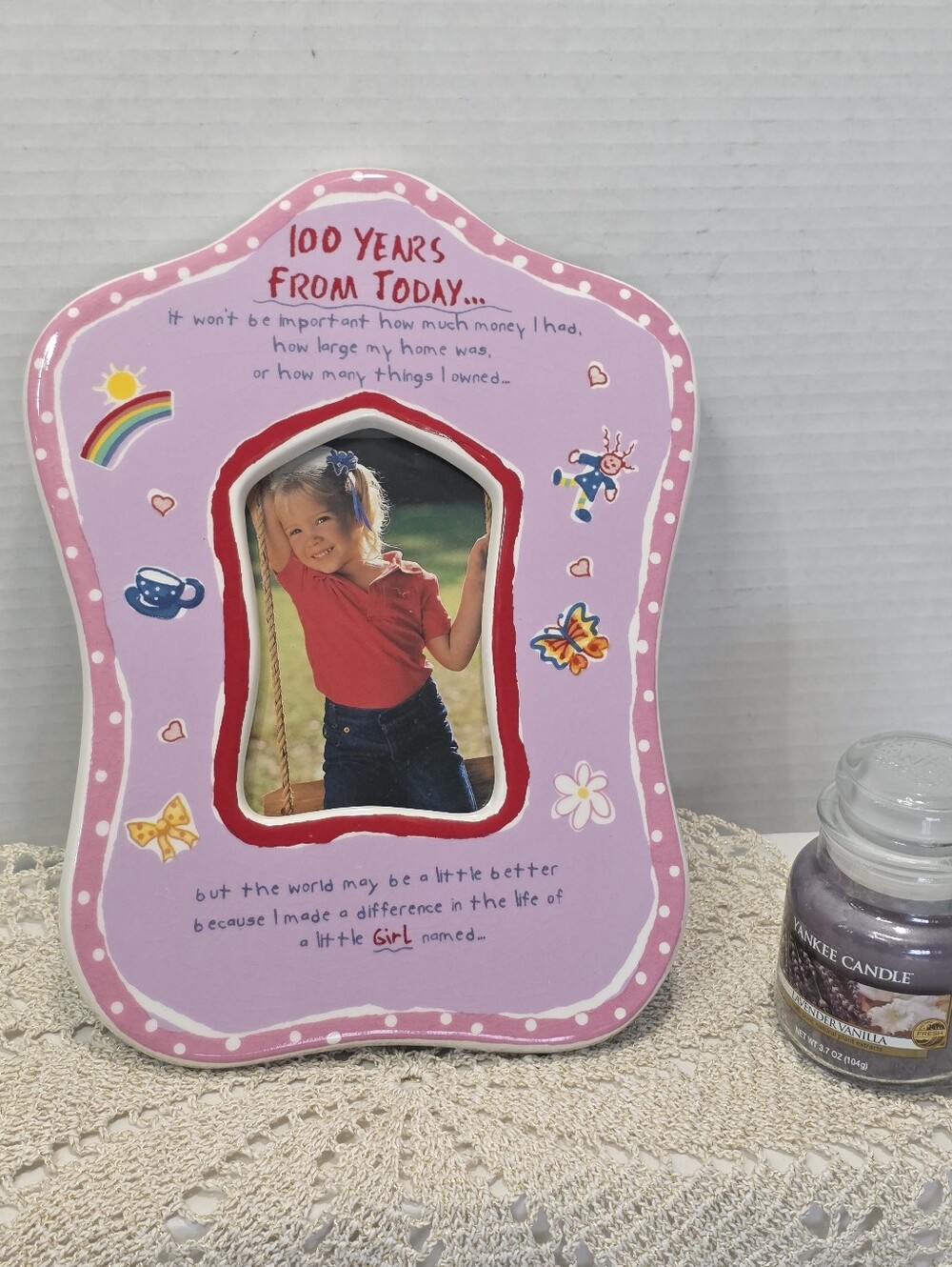 Vintage? GANZ Ceramic Picture Frame Little Girl Easel Back Tabletop Glossy